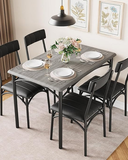 IDEALHOUSE Kitchen Table and Chairs for 4, Dining Table Set for 4 with Upholstered Chairs, 5 Piece Rectangular Kitchen Table Set, Dining Room Table Set for Small Space, Apartment, Rustic Grey - LeafyLoom