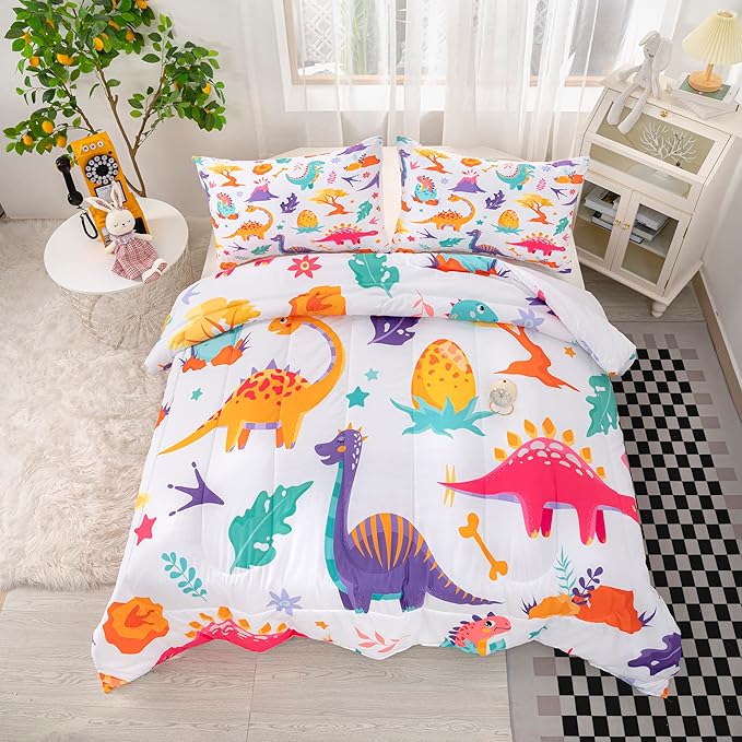 CVHOUSE Dinosaur Bedding Set,Dinosaur Comforter,Dinosaur Comforter Set King,Microfiber Quilt Set with 1 Comforter and 2 Pillow Cases- 3 Piece - LeafyLoom