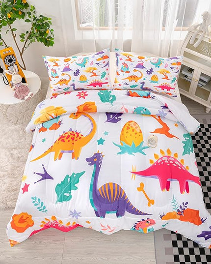 CVHOUSE Dinosaur Bedding Set,Dinosaur Comforter,Dinosaur Comforter Set Queen,Microfiber Quilt Set with 1 Comforter and 2 Pillow Cases- 3 Piece - LeafyLoom