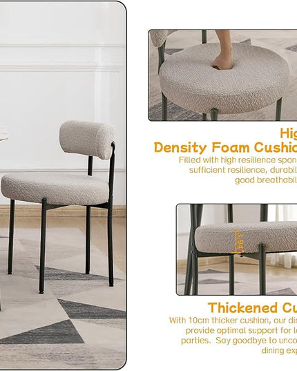 EDWELL Grey Dining Chairs Set of 6, Mid Century Modern Dining Room Chairs with 3.94” Cushions, Round Upholstered Boucle Chairs with Black Metal Legs for Kitchen, Living Room - LeafyLoom