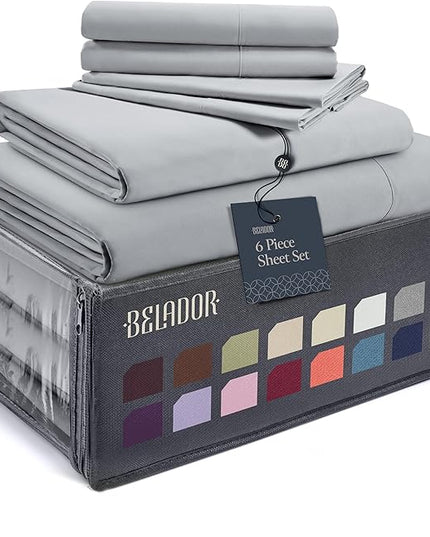 BELADOR Silky Soft Queen Sheet Set - 6 Piece Bed Sheets for Queen Size Bed, Secure-Fit Deep Pocket Sheets with Elastic, Breathable Hotel Sheets & Pillowcase Set, Wrinkle Free Oeko-Tex Sheets - LeafyLoom