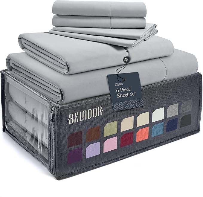 BELADOR Silky Soft Queen Sheet Set - 6 Piece Bed Sheets for Queen Size Bed, Secure-Fit Deep Pocket Sheets with Elastic, Breathable Hotel Sheets & Pillowcase Set, Wrinkle Free Oeko-Tex Sheets - LeafyLoom