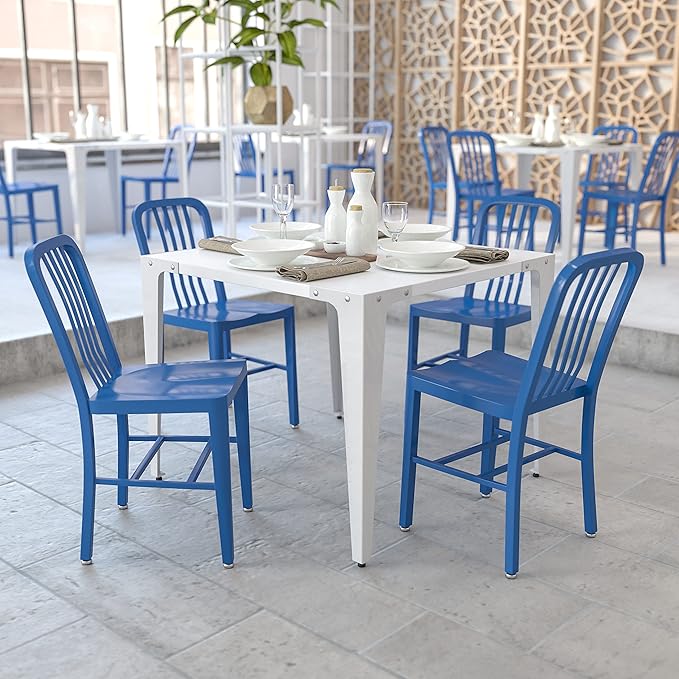 Flash Furniture Gael Commercial Grade 2 Pack Blue Metal Indoor-Outdoor Chair - LeafyLoom
