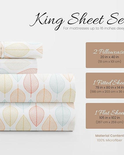 Linen Market 4 Piece King Bedding Sheet Set (Yellow Fall Foliage) - Sleep Better Than Ever with These Ultra-Soft & Cooling Bed Sheets for Your King Size Bed - Deep Pocket Fits 16" Mattress - LeafyLoom