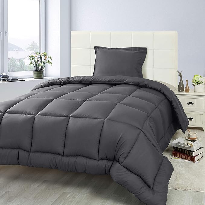 Utopia Bedding Twin Comforter Set Kids with 1 Pillow Sham, Bedding Comforter Sets, Down Alternative Grey Comforter, Soft and Comfortable, Machine Washable (Pack of 6) - LeafyLoom