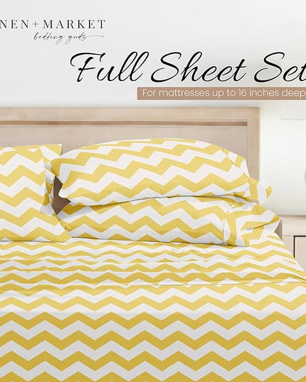 Linen Market 4 Piece Full Bedding Sheet Set (Yellow Arrow) - Sleep Better Than Ever with These Ultra-Soft & Cooling Bed Sheets for Your Full Size Bed - Deep Pocket Fits 16" Mattress - LeafyLoom