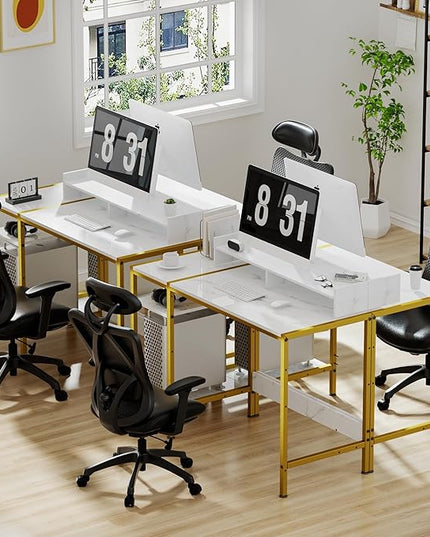 Computer Desk - 39 Inch Home Office Desk with Storage, Gaming Desk with Monitor Stand, Modern Simple Study Table, Adjustable Storage Space, Marble - LeafyLoom