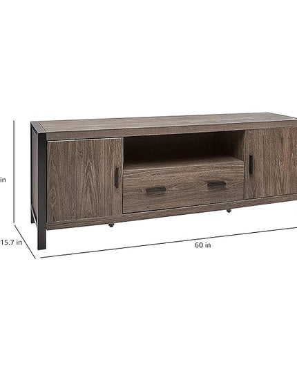 ROCKPOINT Industrial Modern Universal Stand with Doors and Open Shelves Entertainment Center, 60 Inch, Charcoal Grey - LeafyLoom