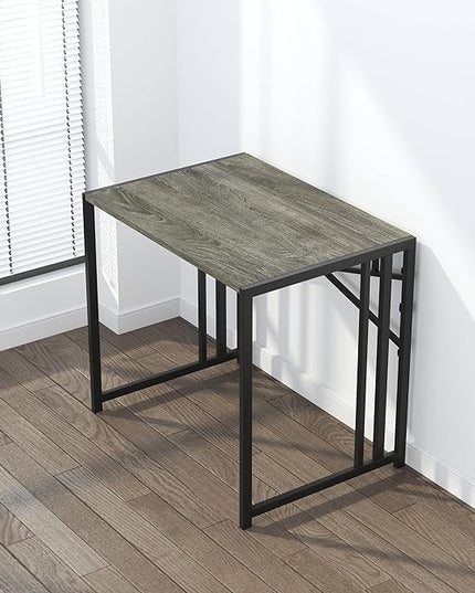 32 inch Small Folding Desk, Writing Gaming Computer Camping Desk for Small Spaces, No Assembly Required Home Office Desk, Black Oak - LeafyLoom