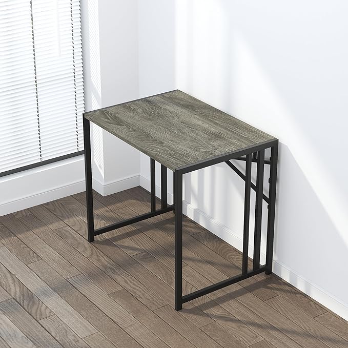 32 inch Small Folding Desk, Writing Gaming Computer Camping Desk for Small Spaces, No Assembly Required Home Office Desk, Black Oak - LeafyLoom