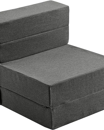 Single Size Folding Lazy Sofa Bed - Convertible Floor sofa with Two Large Pockets Lounge Chaise - Memory Foam Floor mattress Foldable for Living Room/Dorm/Guest/Home Office/Apartment (Dark Grey) - LeafyLoom