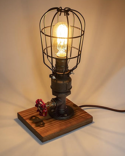 Loft Style Lamp, Solaire of Astora", Steam Punk Industrial, Bedside Night Lamp, Metal Body, Table Desk Light with Dimmer, LL-023 - LeafyLoom