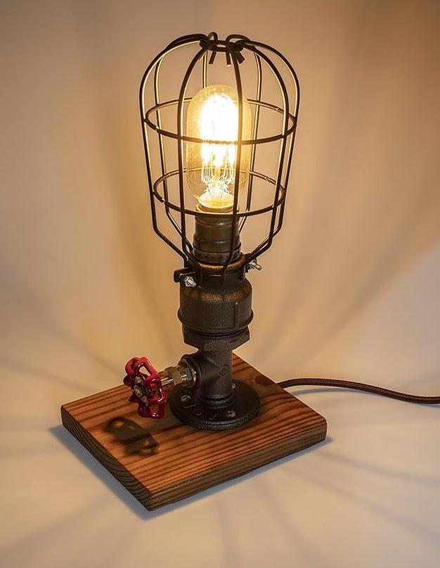 Loft Style Lamp, Solaire of Astora", Steam Punk Industrial, Bedside Night Lamp, Metal Body, Table Desk Light with Dimmer, LL-023 - LeafyLoom