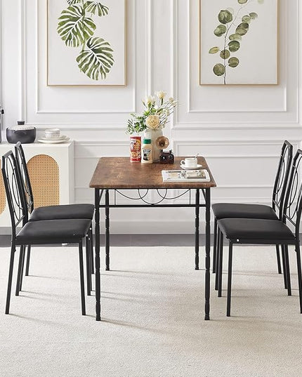 VECELO 5 Pieces Sets,43.3" Table&Chairs for 4,Industrial Counter Height Tabletop with Bar Stools, Rectangle Breakfast Chairs, Living Room, Apartment, Dining Table for 4, Brown 1 - LeafyLoom