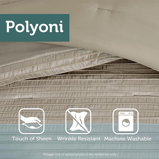 Madison Park Amherst Faux Silk Comforter Set-Casual Contemporary Design All Season Down Alternative Bedding, Matching Shams, Bedskirt, Decorative Pillows, King(104"x92"), Blue, 7 Piece (MP10-043) - LeafyLoom