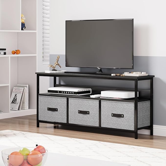 IDEALHOUSE Dresser TV Stand, Entertainment Center with Storage, 55 Inch TV Stand for Bedroom Small TV Stand Dresser with Drawers and Shelves, TV & Media Console Table Furniture for Living Room, Grey - LeafyLoom