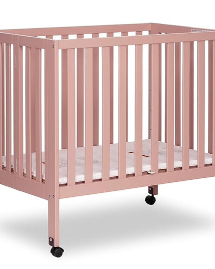 Jett Non-Full Size Folding Convertible Crib, Lightweight Portable Crib, Three Adjustable Mattress Height Settings, Easy to Fold Travel Crib, 1.5” Mattress Pad Included - LeafyLoom
