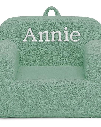 Delta Children Personalized Sherpa Cozee Chair - Customize with Name – Foam Kids Chair for Ages 18 Months and Up, Sage - LeafyLoom