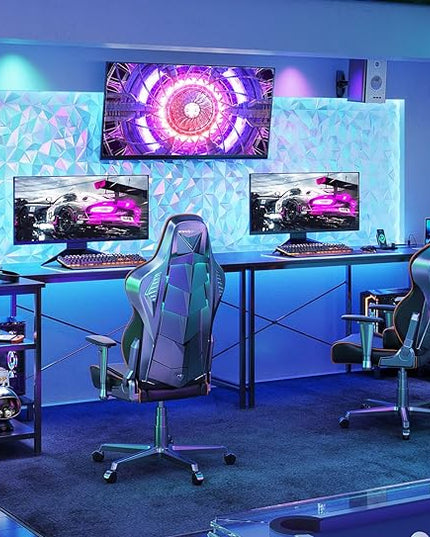 ODK 55 Inch L Shaped Gaming Computer Desk with Power Outlets,Corner Desk with Reversible Storage Shelves & PC Stand for Small Space, Modern Simple Home Office Table, Carbon Fiber Surface, Black - LeafyLoom