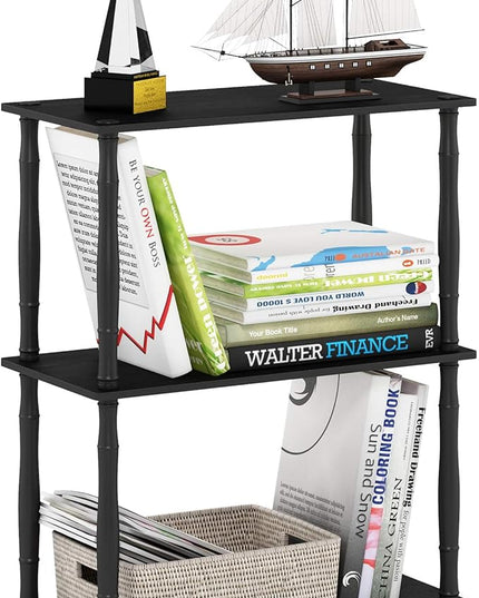 Furinno Turn-N-Tube 3-Tier Compact Multipurpose Shelf Display Rack with Classic Tube, Americano/Black - LeafyLoom