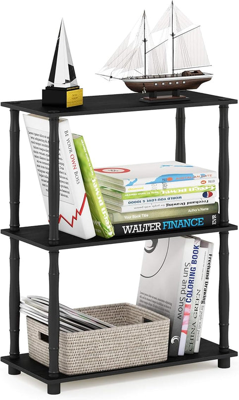 Furinno Turn-N-Tube 3-Tier Compact Multipurpose Shelf Display Rack with Classic Tube, Americano/Black - LeafyLoom