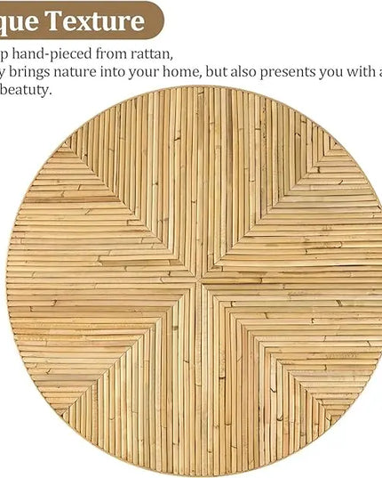 Round Coffee Table, Small Rattan Coffee Table, Mid Century Modern Coffee Table, Boho Circle Coffee Table, Tea Table, Unique Fluted Coffee Table, Rustic Center Table for Living Room - LeafyLoom