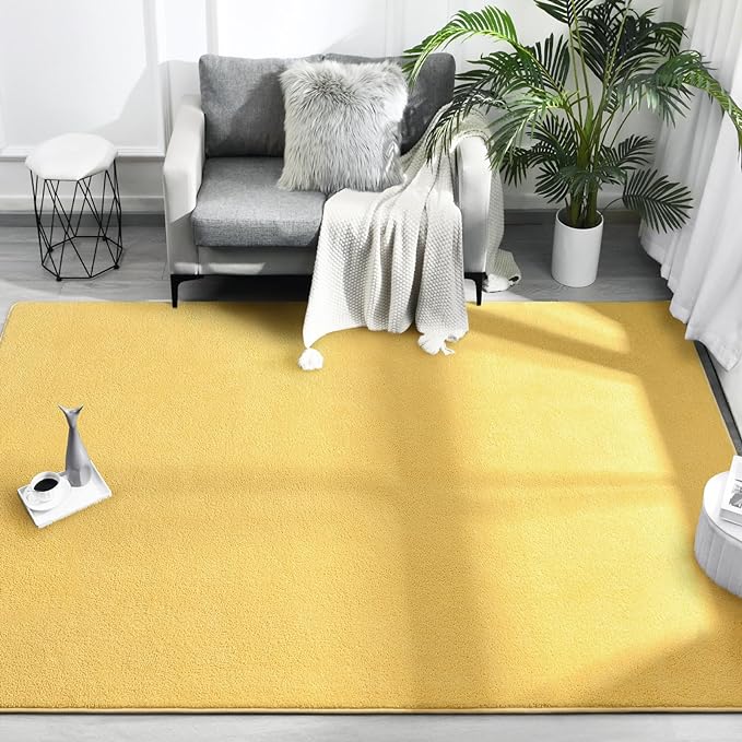 Area Rugs for Bedroom Living Room, 6x9 Yellow Super Soft Comfy Thickened Memory-Foam Indoor Carpets, Modern Aesthetic Minimalist Carpet for Boys Girls Adults Apartment Nursery Home Décor - LeafyLoom