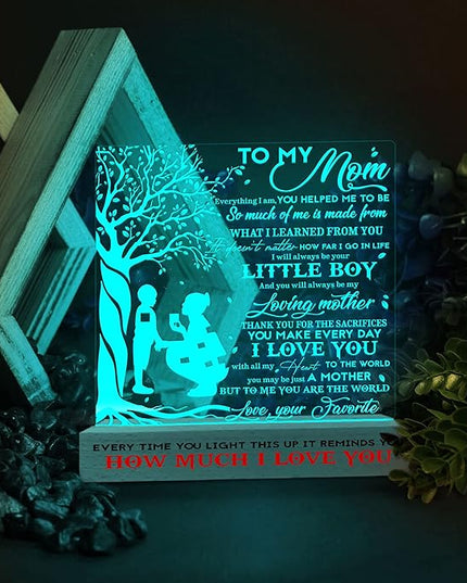 to my Mom 3D Illusion Lamp w/Wooden Base USB Powered, Mom Acrylic Night Light, Gift from Daughter, Bonus Mom Stepmom Gift, Lamp Present for Mom Mother, Gift for Birthday Mothers Day - LeafyLoom