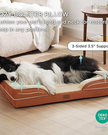 Bedsure Orthopedic Dog Bed for Large Dogs - Big Washable Dog Sofa Beds Large, Supportive Foam Pet Couch Bed with Removable Washable Cover, Waterproof Lining and Nonskid Bottom, Caramel BEDSURE