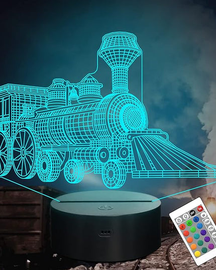 Attivolife Train 3D Gifts Lamp, Illusion Hologram Night Light with Remote Control 16 Color Changing, Kids Bedroom Decor Novelty Birthday Christmas Present for Train Model Collector Boy Men - LeafyLoom