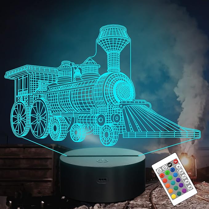 Attivolife Train 3D Gifts Lamp, Illusion Hologram Night Light with Remote Control 16 Color Changing, Kids Bedroom Decor Novelty Birthday Christmas Present for Train Model Collector Boy Men - LeafyLoom