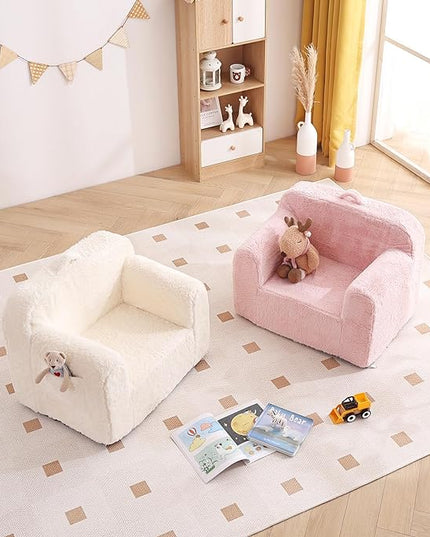 Tiita Kids Sofa Couch, Toddler Foam Sofa Chair, Comfy Child Lounge Chair with Carrying Handle & Side Pockets, Baby Plush Armrest Chair, Lightweight Reading Sofa Chair for Girl or Boy (Beige) - LeafyLoom