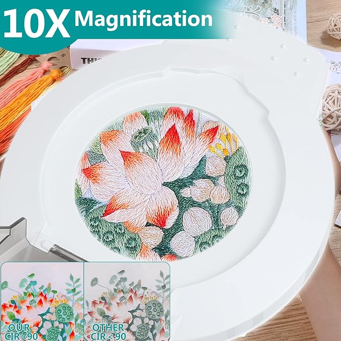 10X Magnifying Glass with Light, NUEYiO 2200 Lumen Stepless Dimmable Mangifier with Light, 4" Real Glass Lens, Adjustable Swing Arm Lighted Magnifying Glass for Esthetician, Crafts, Close Work-White - LeafyLoom