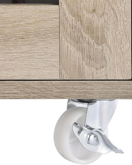 Modway Culinary Rolling Kitchen Cart with Storage in Oak White - 3 Tiers Kitchen Island on Wheels with Spice Rack, Functional as a Coffee Station, Bar Cabinet or Butcher Block Island - LeafyLoom