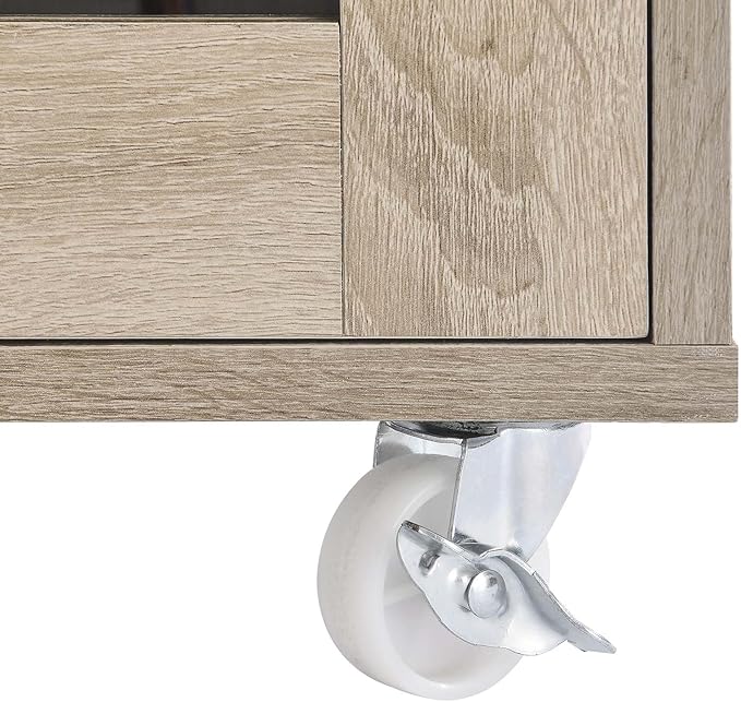 Modway Culinary Rolling Kitchen Cart with Storage in Oak White - 3 Tiers Kitchen Island on Wheels with Spice Rack, Functional as a Coffee Station, Bar Cabinet or Butcher Block Island - LeafyLoom
