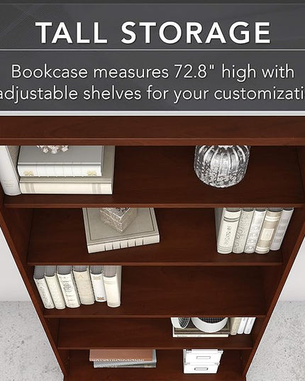 Bush Furniture 136HC-Z Studio C 5-Shelf 73-Inch H Bookcase, Hansen Cherry - LeafyLoom