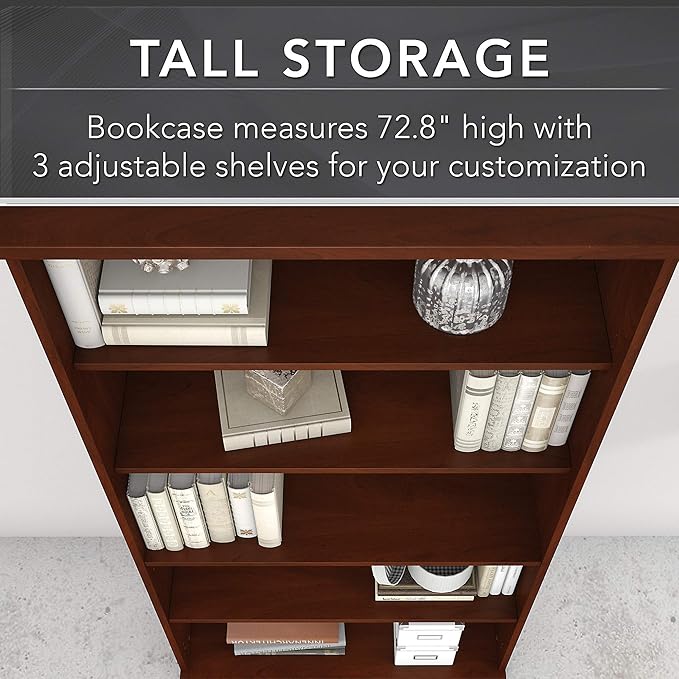 Bush Furniture 136HC-Z Studio C 5-Shelf 73-Inch H Bookcase, Hansen Cherry - LeafyLoom