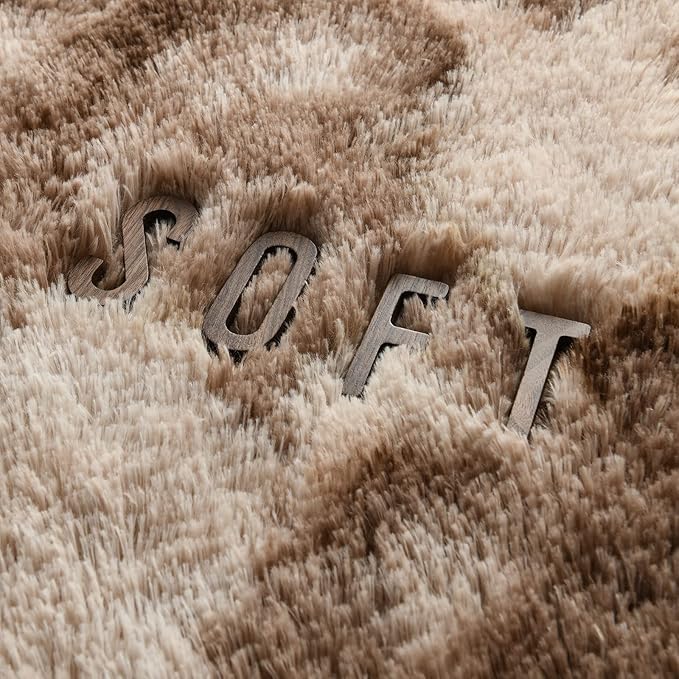 4x6 Large Area Rugs for Living Room, Super Soft Fluffy Modern Bedroom Rug, Tie-Dyed Brown Indoor Shag Fuzzy Carpets for Girls Kids Nursery Room Home Decor - LeafyLoom