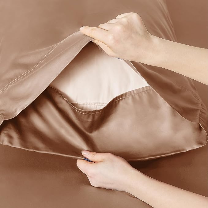 Bedsure King Size Sheet Set, Cooling Sheets King, Rayon Derived from Bamboo, Deep Pocket Up to 16", Breathable & Soft Bed Sheets, Hotel Luxury Silky Bedding Sheets & Pillowcases, Taupe - LeafyLoom