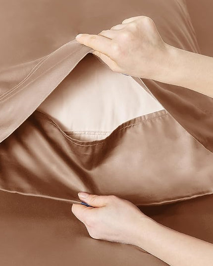 Bedsure Twin Sheets Set, Cooling Sheets Twin Size Bed Set, Rayon Derived from Bamboo, Twin Size Sheets, Breathable & Soft Bed Sheets, Hotel Luxury Silky Bedding Sheets & Pillowcases, Taupe - LeafyLoom