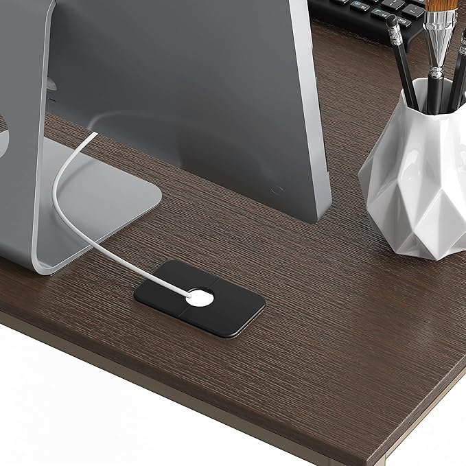 SHW Home Office 55 Inch Large L Shaped Corner Desk, 24" Deep, Espresso - LeafyLoom