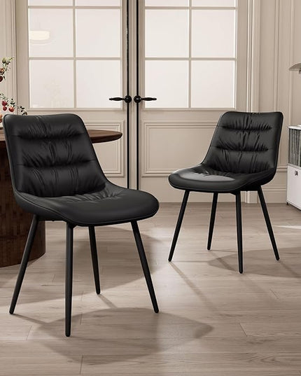 Kidol & Shellder Modern Dining Chairs Set of 2 Kitchen & Dining Room Chairs Upholstered Accent Chair Living Room Chairs Kitchen Chairs Comfy Chair for Bedrooms Waiting Room Home(Black) - LeafyLoom