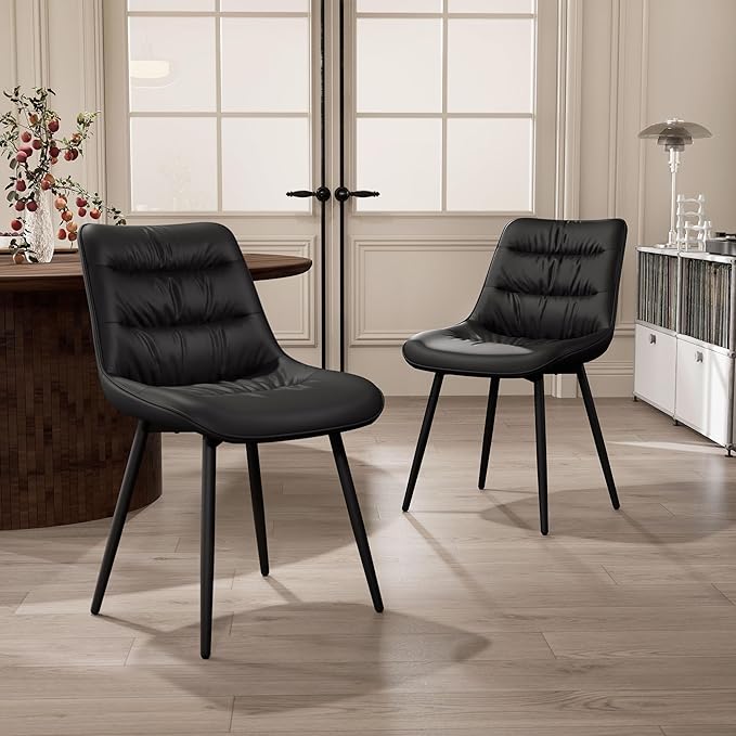 Kidol & Shellder Modern Dining Chairs Set of 2 Kitchen & Dining Room Chairs Upholstered Accent Chair Living Room Chairs Kitchen Chairs Comfy Chair for Bedrooms Waiting Room Home(Black) - LeafyLoom