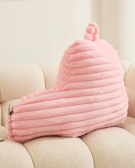 WERDIM Reading Pillow for Sitting in Bed, Faux Fur Back Pillow for Bed Rest, Bed Chair Pillow with Arms and Pockets(Large, Pink) - LeafyLoom