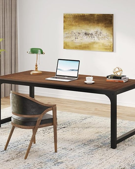 Tribesigns Modern Computer Desk, 70.8 x 35.4 inch Large Executive Office Desk Computer Table Study Writing Desk Workstation for Home Office, Teak - LeafyLoom
