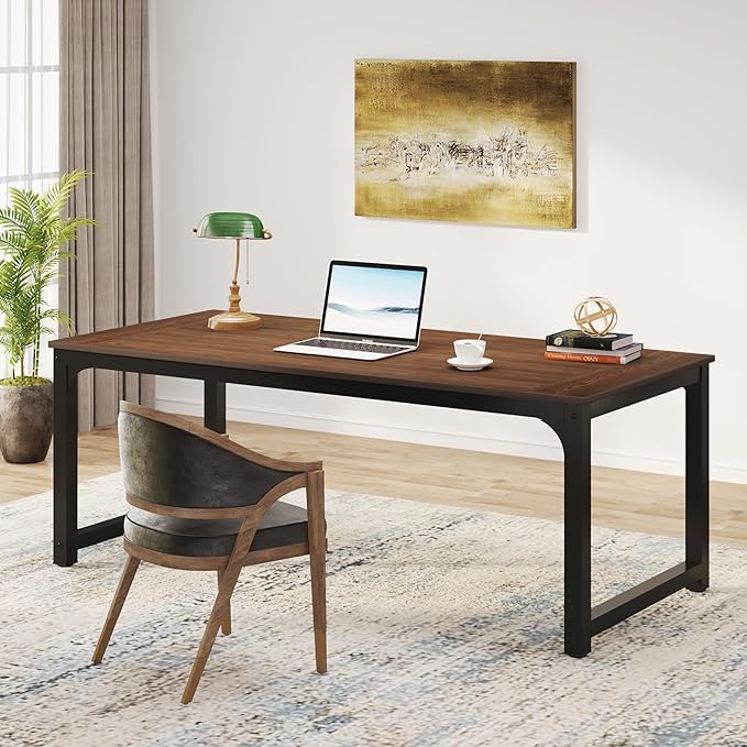 Tribesigns Modern Computer Desk, 70.8 x 35.4 inch Large Executive Office Desk Computer Table Study Writing Desk Workstation for Home Office, Teak - LeafyLoom