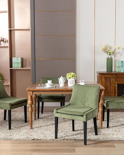 COLAMY Modern Dining Chairs Set of 4, Upholstered Corduroy Accent Side Chairs with Mid Back and Wood Legs for Living Room/Dining Room- Light Green - LeafyLoom