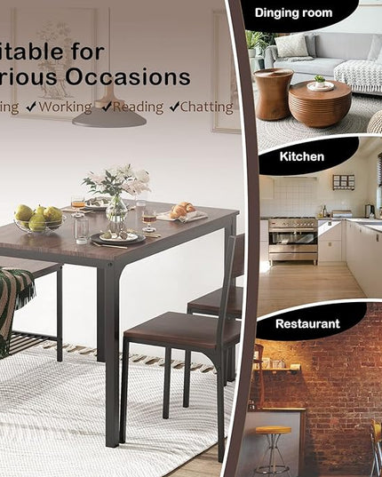 soges Dining Table Set for 4, 43.3 inch Kitchen Table set with Chairs and Bench, 4 Piece Dining Room Table Set for Small Space, Apartment, Restaurant, Rustic Oak - LeafyLoom
