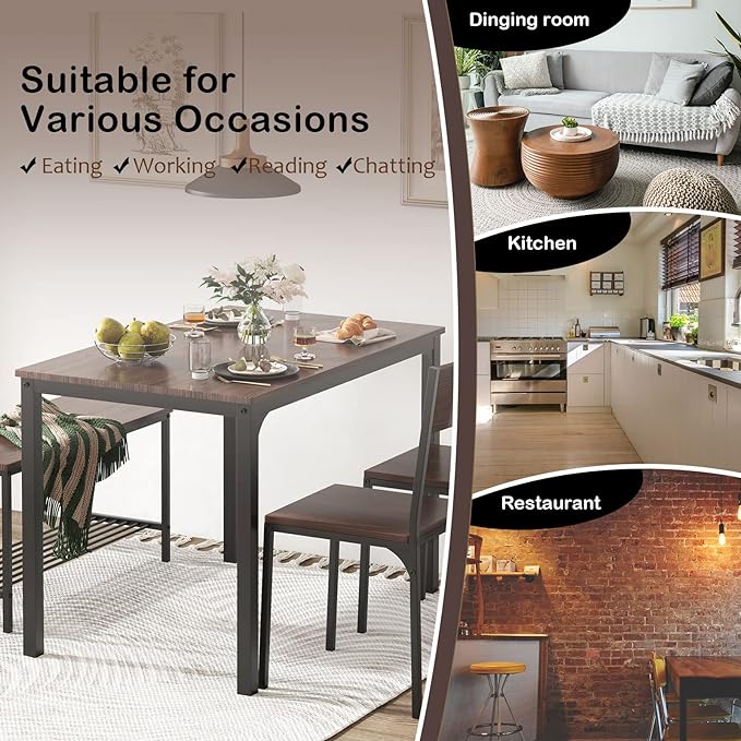soges Dining Table Set for 4, 43.3 inch Kitchen Table set with Chairs and Bench, 4 Piece Dining Room Table Set for Small Space, Apartment, Restaurant, Rustic Oak - LeafyLoom