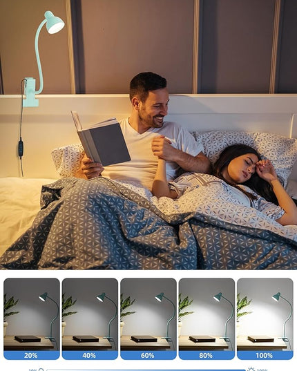 Clip on Reading Light for Bed 3 Color Modes, 10 Brightness Dimmable, Flexible Gooseneck Clip on Lamp, Eye Care Clip Light for Bed Headboard Desk Home Dorm, Teal - LeafyLoom